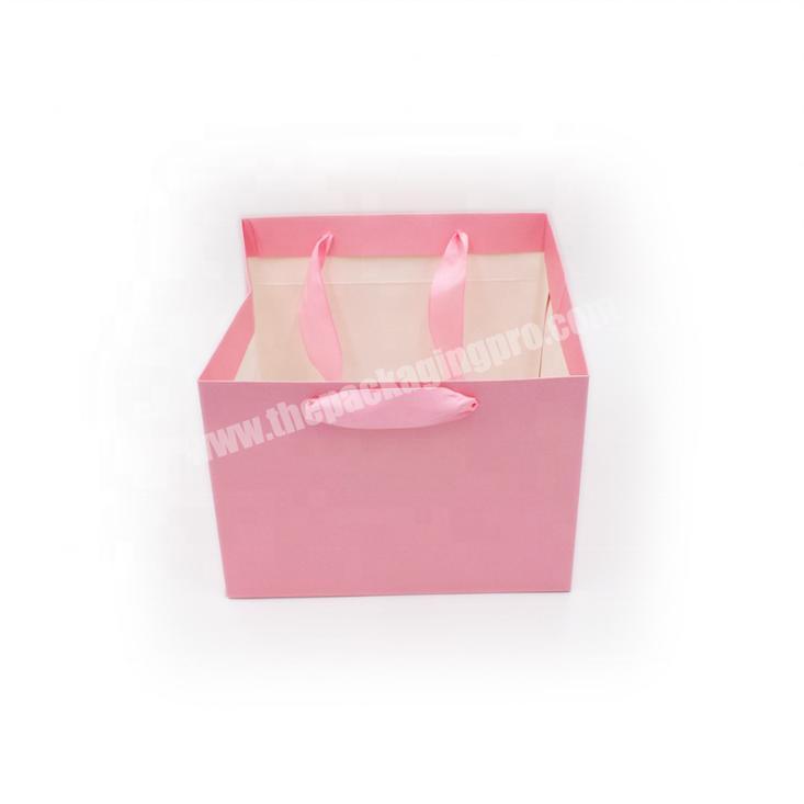 Square Bottom Bag Tote Bag Flower Box Pink Solid Color Gift Bag