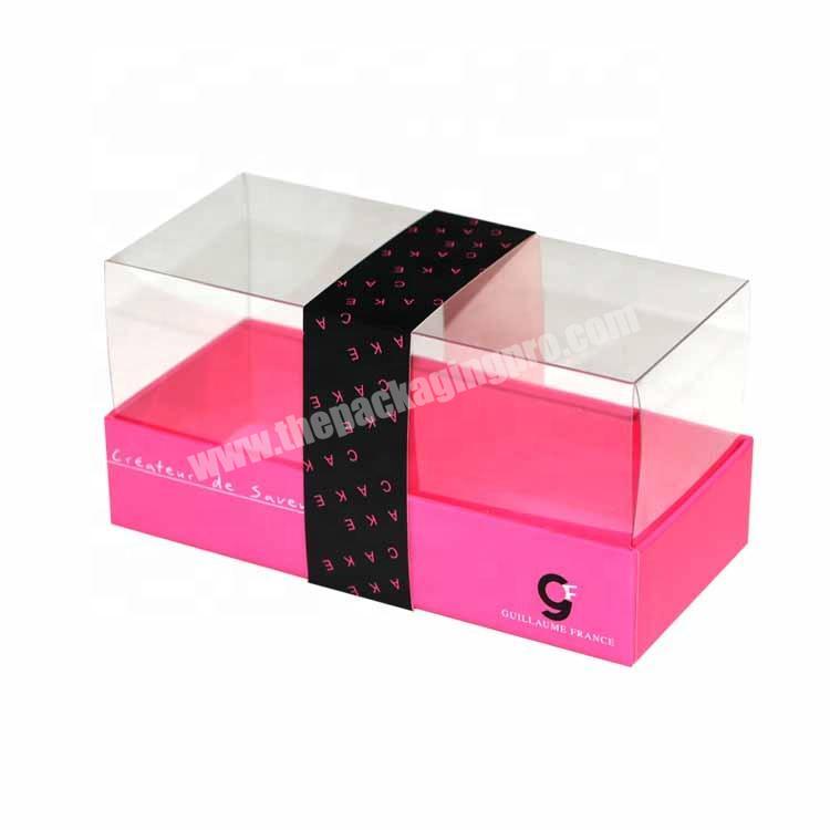Square coated paper board Printing cake box base tray with clear PET lid