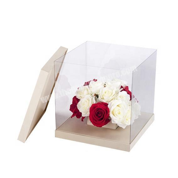 square cube PVC walls paperboard flower roses presentation delivery gift set packaging box
