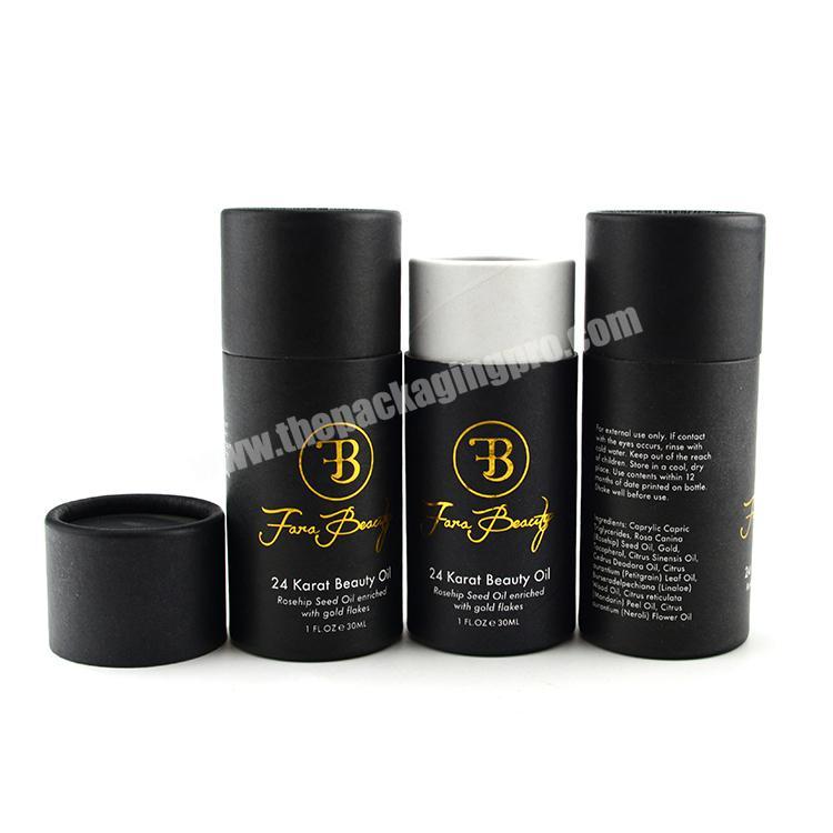 Stamped packaging round box black 30ml bottle cardboard tube containers