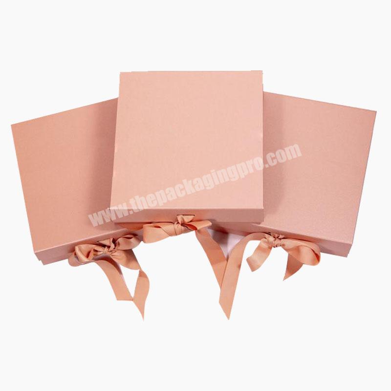 Standard rose gold square medium folding magnetic gift box with ribbon