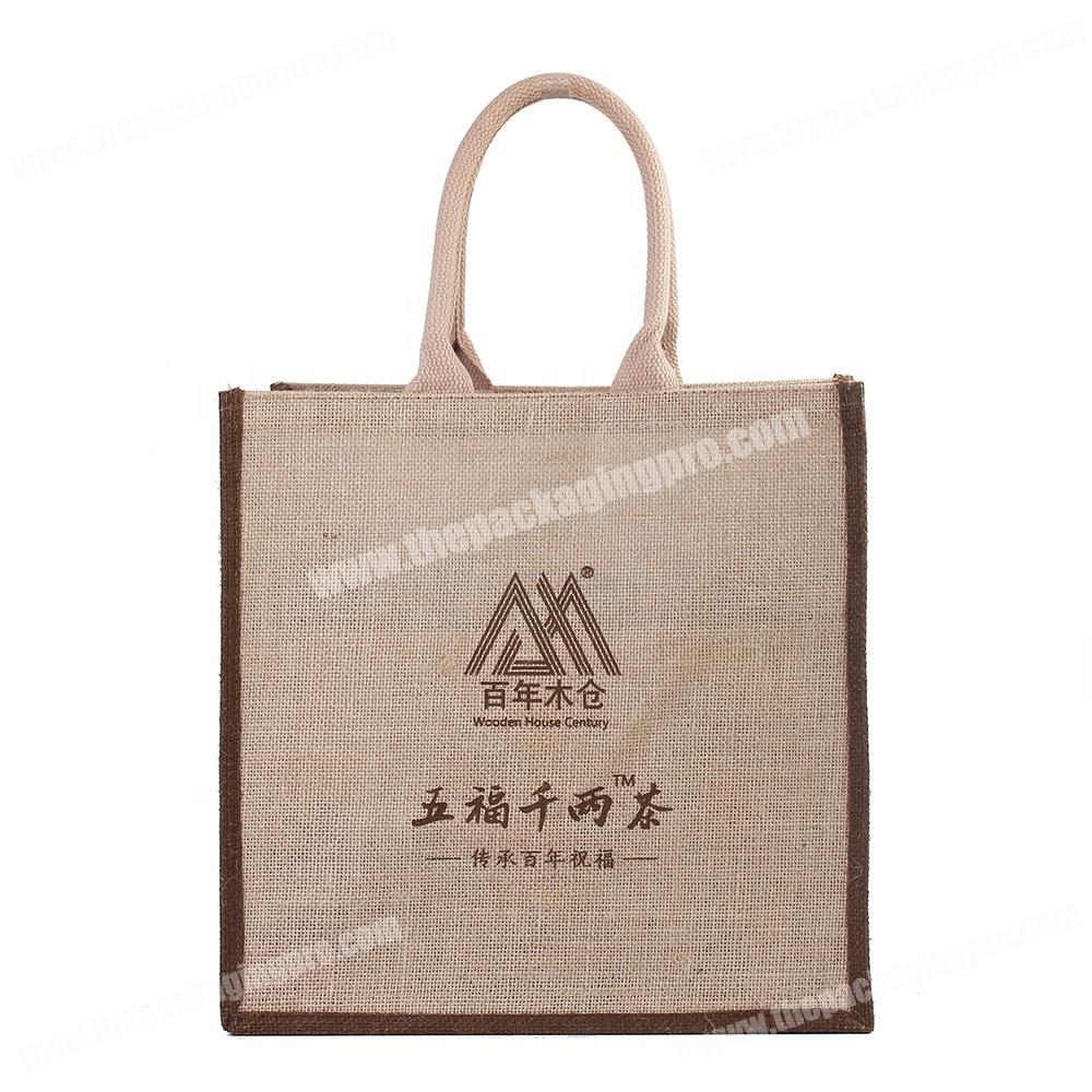 standard size cheap burlap jute custom print shopping tote bag
