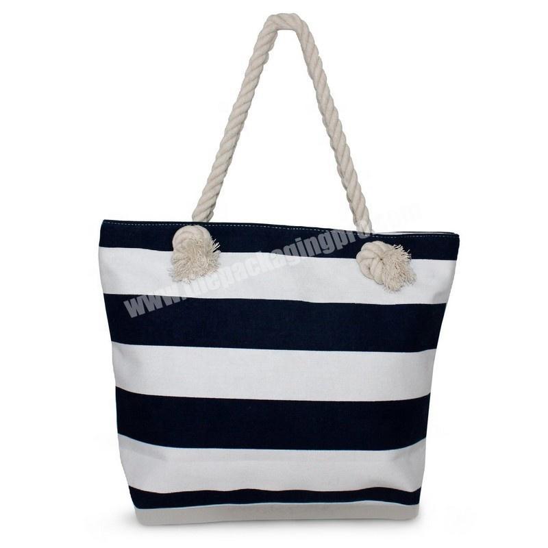 Custom Striped cotton rope portable shopping gift bag