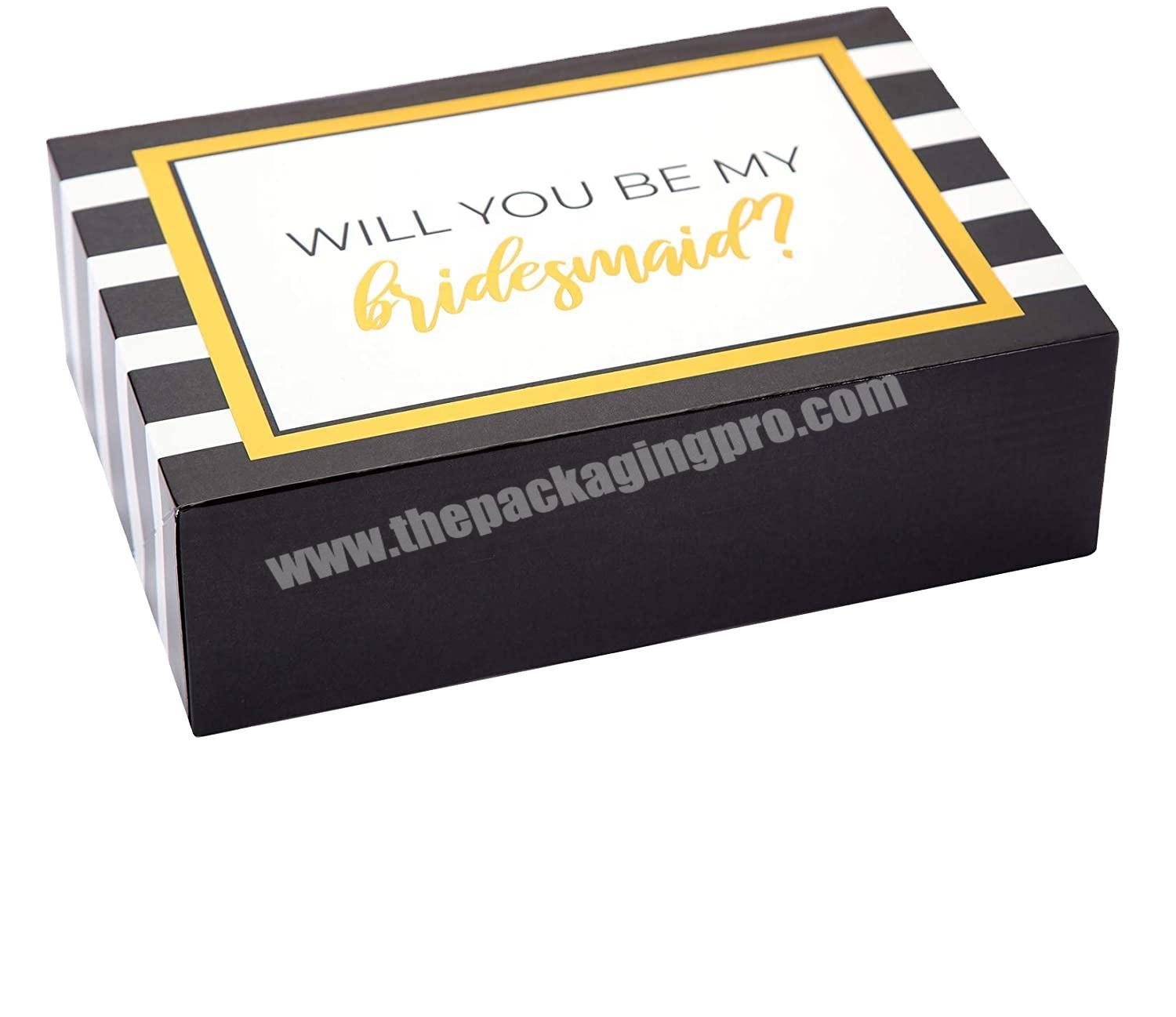 Stripes gold foil bridesmaid proposal gift box personalized custom wedding gift box