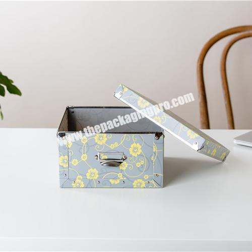 Stylish eco-friendly flower pattern square beautiful storage boxes craft storage box with handle