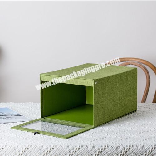 Stylish foldable green rectangle customized paper packaging gift box for shirt clothes