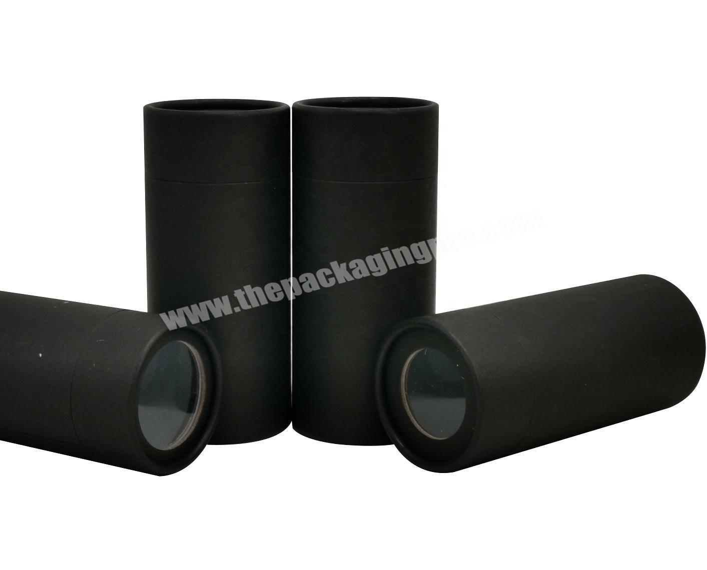 Tea Packaging Aluminum Foil Lined Rolled Edge Black Paper Canister with Clear Top Window
