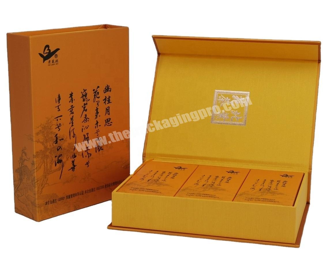 Tea Packaging Bookshape Gift Box with Three Easy Folding White Card Box and Paper Bag