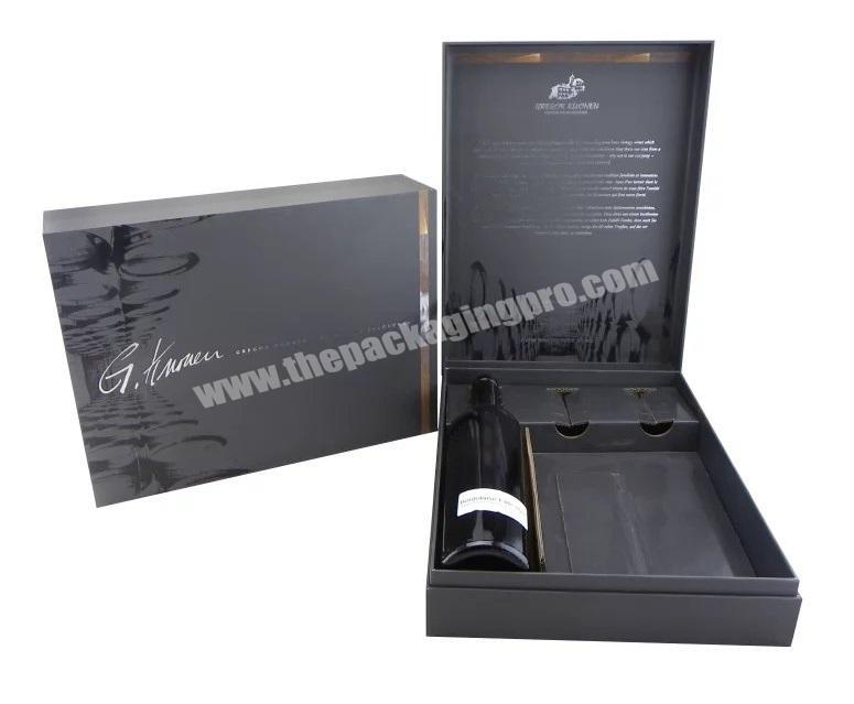 Three 750ml Wine Bottle Packaging Rigid Wooden Paper Box With Paper Divider