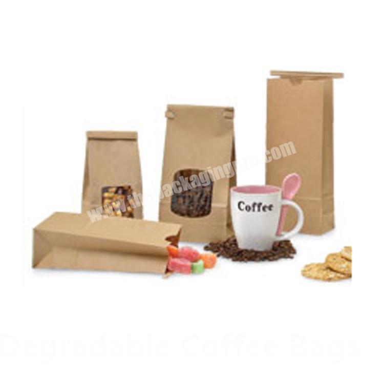 Tin tie biodegradable kraft paper coffee beans bag with clear window