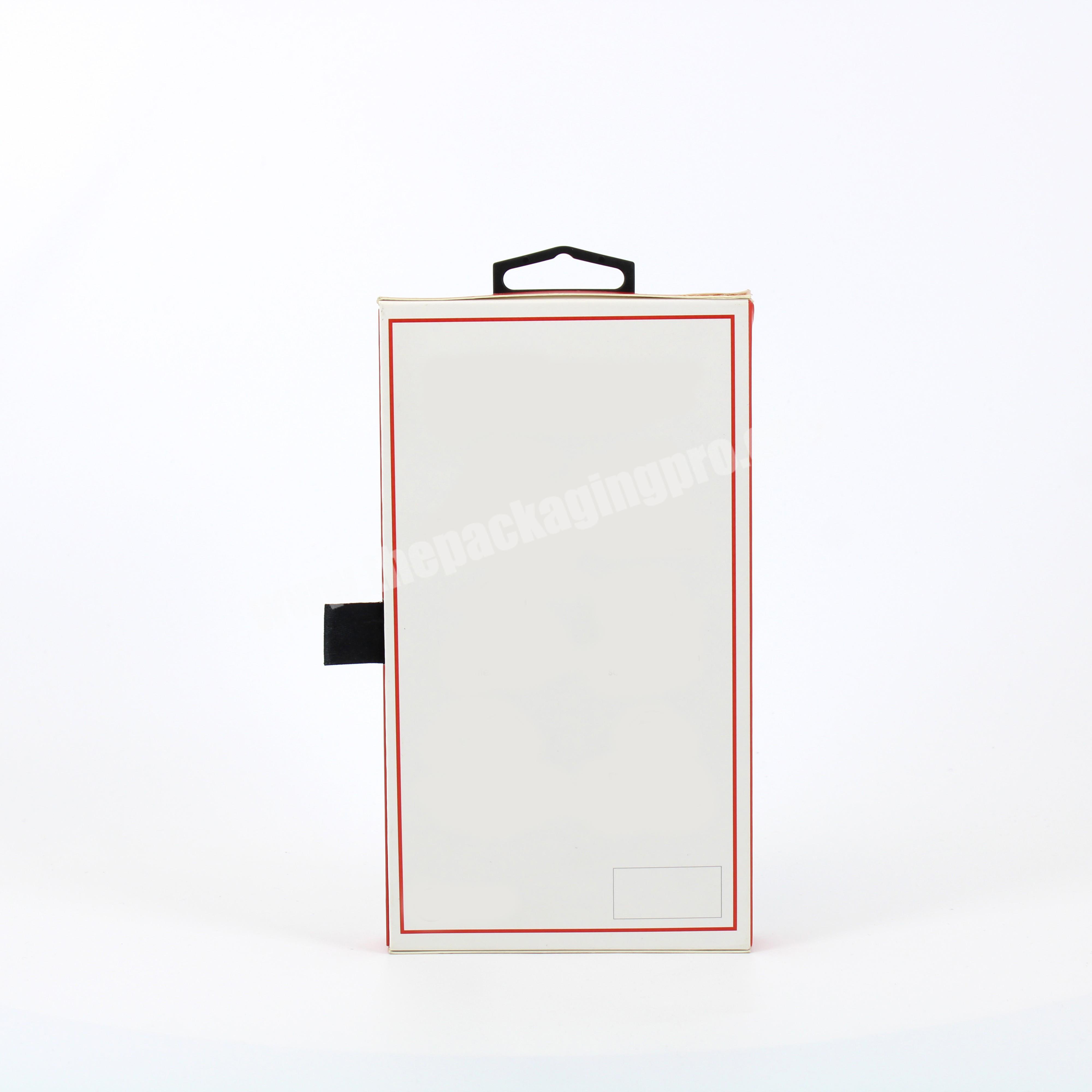 Top Sale Fashion Fancy Rigid Drawer Whole Window Custom Box Packaging for Mobile Phone with Logo Packaging with Hook