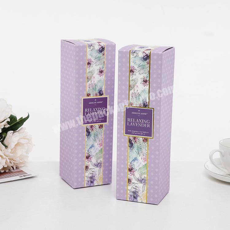 Top Sale Foldable Fancy Purple  Lavender Home Fragance Can  Bottle Shampoo Shower Essential Oil Packaging Box