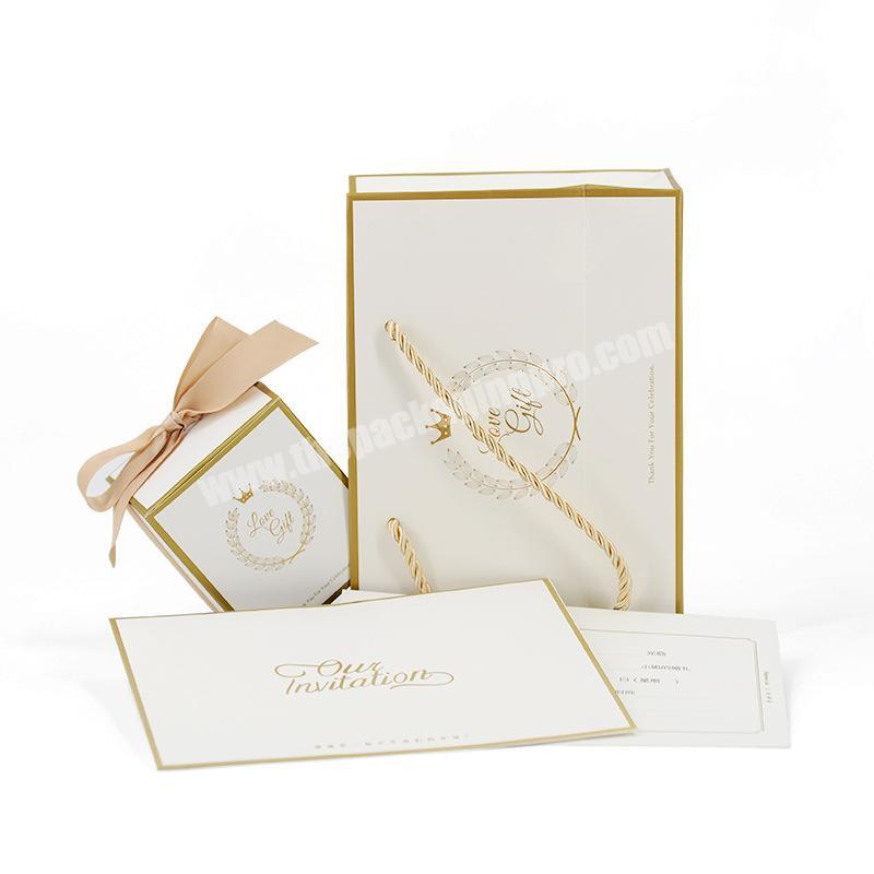 Top Sale High-end Hot Stamping Custom Design Luxury Golden Wedding Candy  Ring Packing Box Set with Ribbon Closure