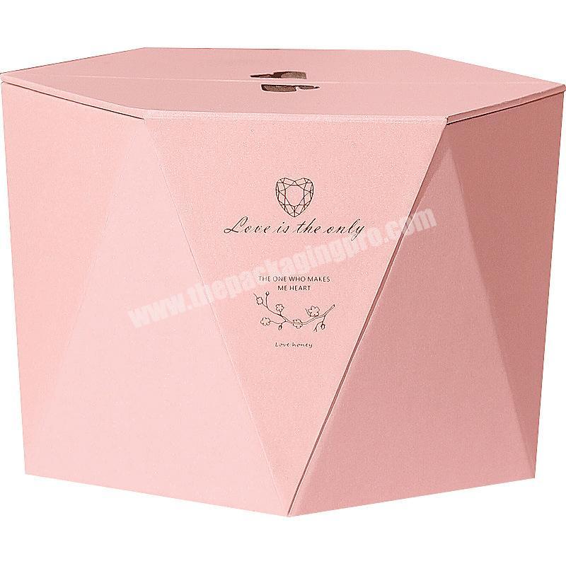 Top Sale High Quality Fancy Hexagonal Double Door Luxury Pink Wedding Gift Packing Box with Ribbon on Top