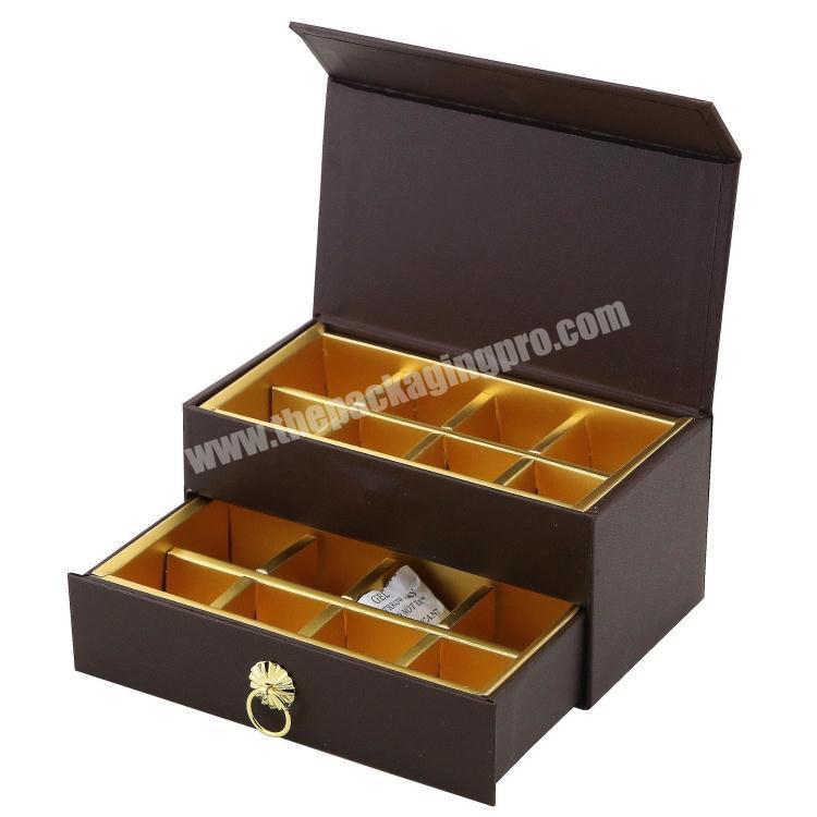 Two layer drawer black cardboard gifts custom luxury wedding favors chocolate box