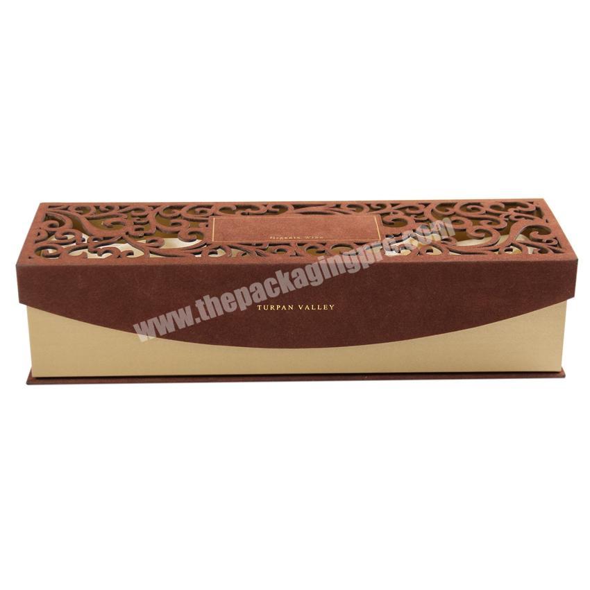 Unique hollow magnetic satin lined wine glass gift boxes custom wholesale