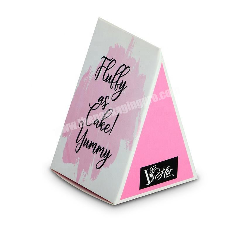 Unique makeup konjac sponge triangular prism pyramid shape packaging paper box pink