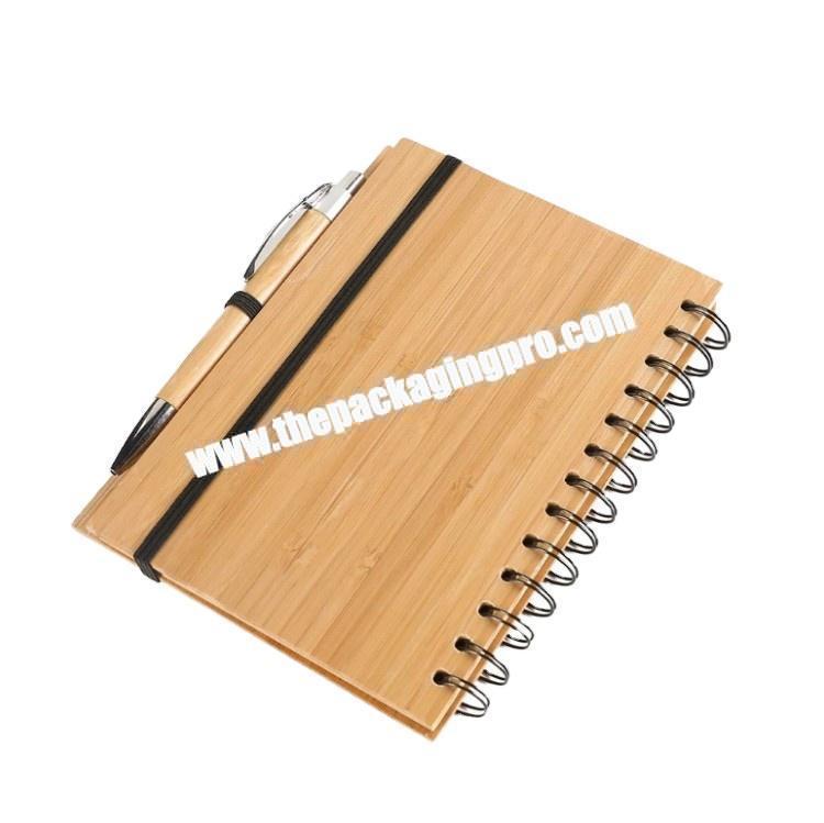 Unique Ruled Lined Blank Diary Journal Wooden Wood Cover With Pen Loop Logo Customized Spiral Coil Double Ring Notebook Notepad