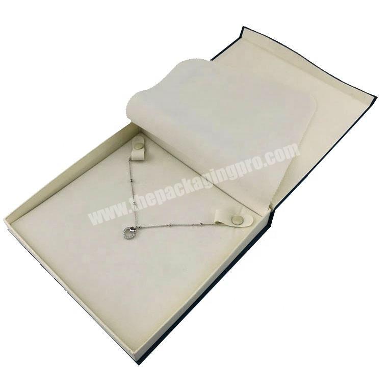 unique shape design cardboard inside velvet cover necklace jewellery box with press button inlay