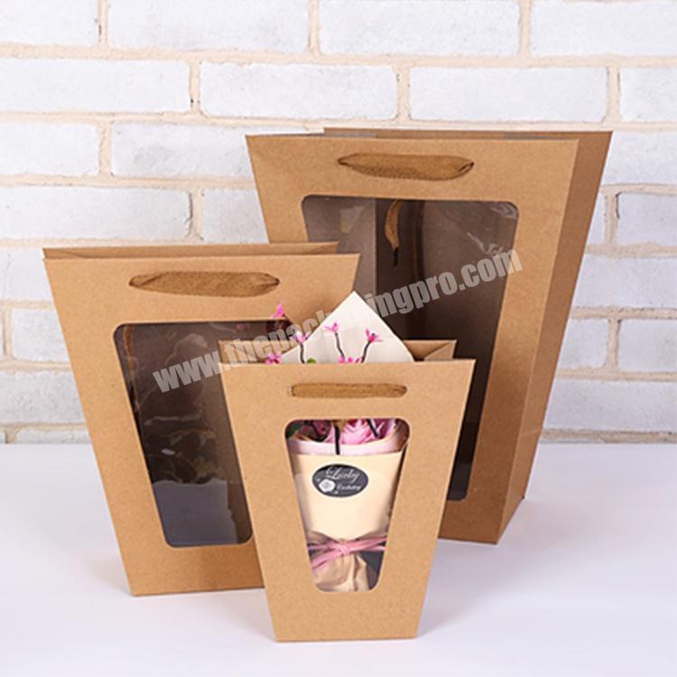 Various Costom Logo Printed Promotional Trapezoid Shape Paper Bag Gift Packaging Bags With Window