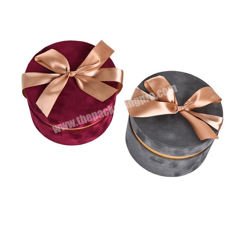 velvet suede round cardboard lid off customized satin lined gift flower box