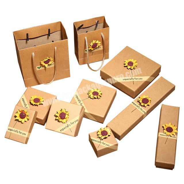 Vintage kraft paper jewelry box set sunflower gift packaging box