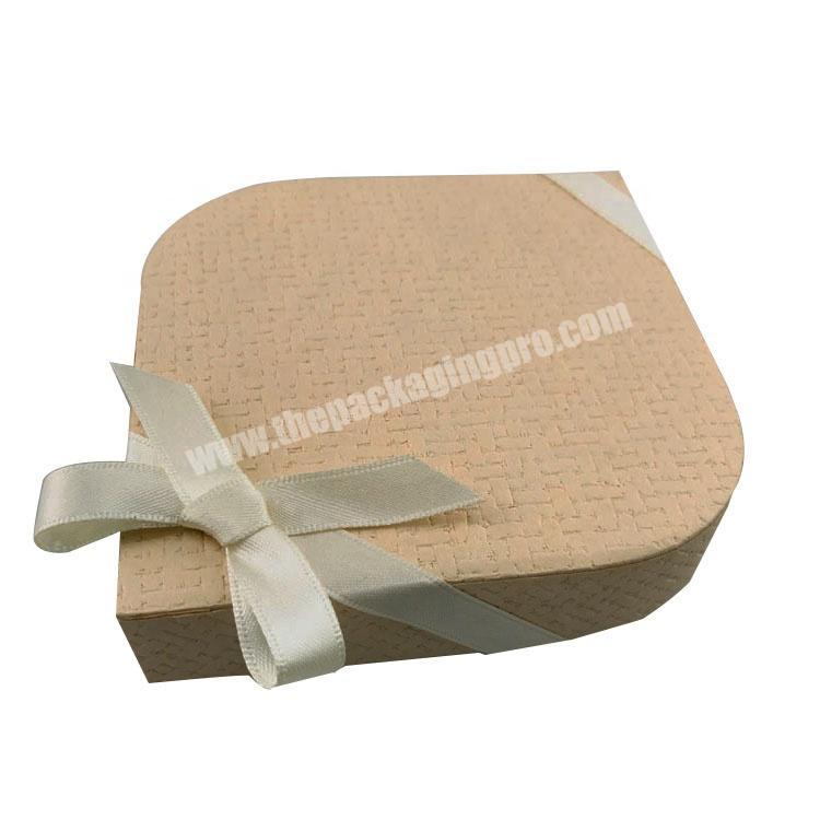 weave pattern paper fancy design peach shape 2 pieces gift box with lids and removable bowknot
