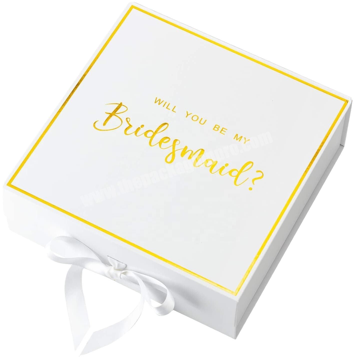 White bridesmaid proposal box gold foiled text empty boxes wedding present