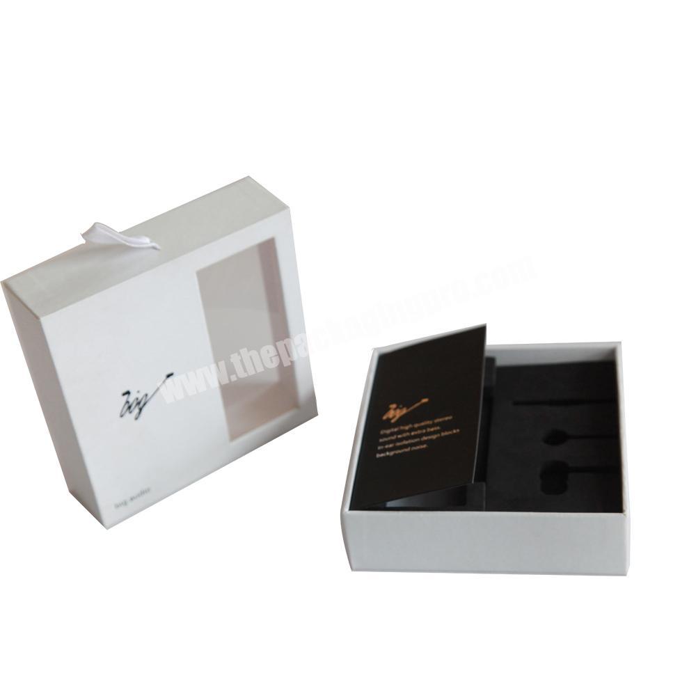White custom packaging rigid window drawer electronics gift packaging box for usb packaging