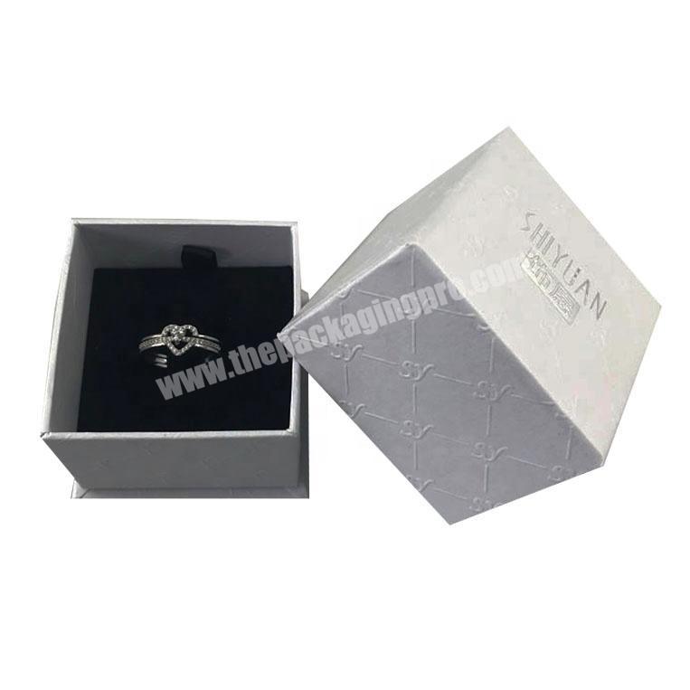 white embossing paper top and base with bottom board ring gift box with metal pin inlay