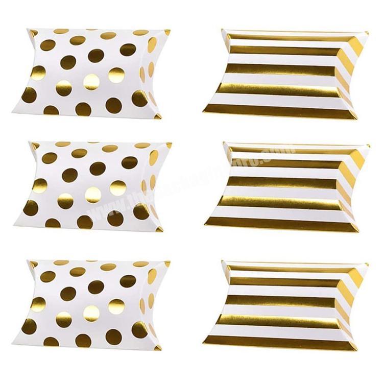 White Paper Pillow Box Golden Striped Dots Candy Container Christmas Gift Wrap Pouch Pie Bag