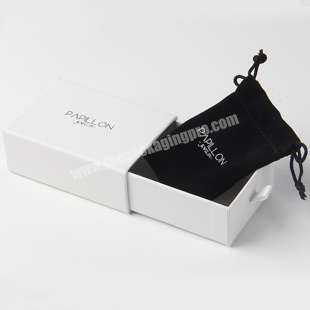 white plain gift box packaging with velvet pouch and logo