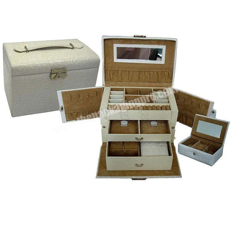 white PU leather wooden Jewelry Organizer gift Box  for Jewelry Case;multi-function drawer slide jewelry storage case