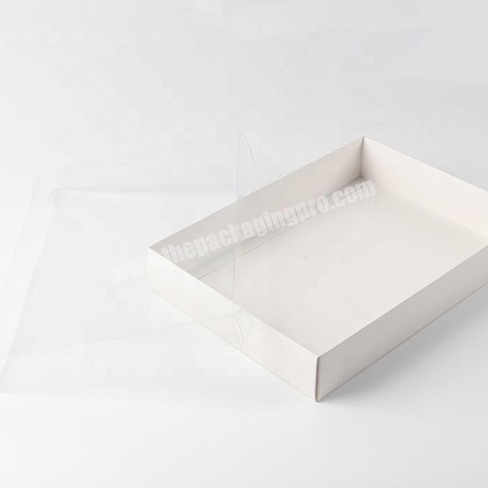 White square shape rigid gift box with clear visible pvc window lid