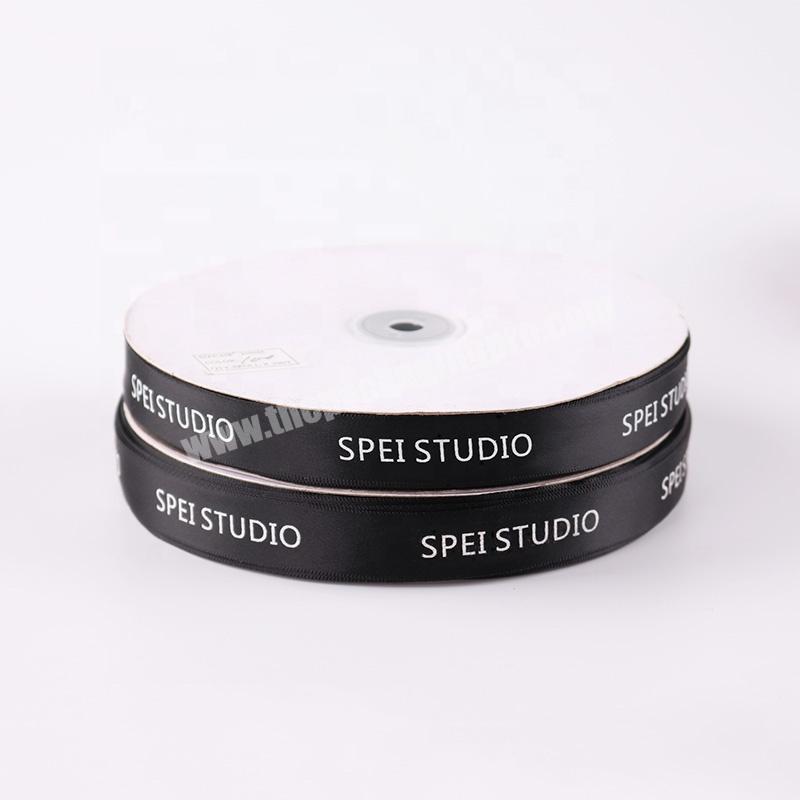 Wholesale 1.5cm Double Side Black Satin Ribbon Custom Logo Printed For Decoration Packing Gift Ribbon