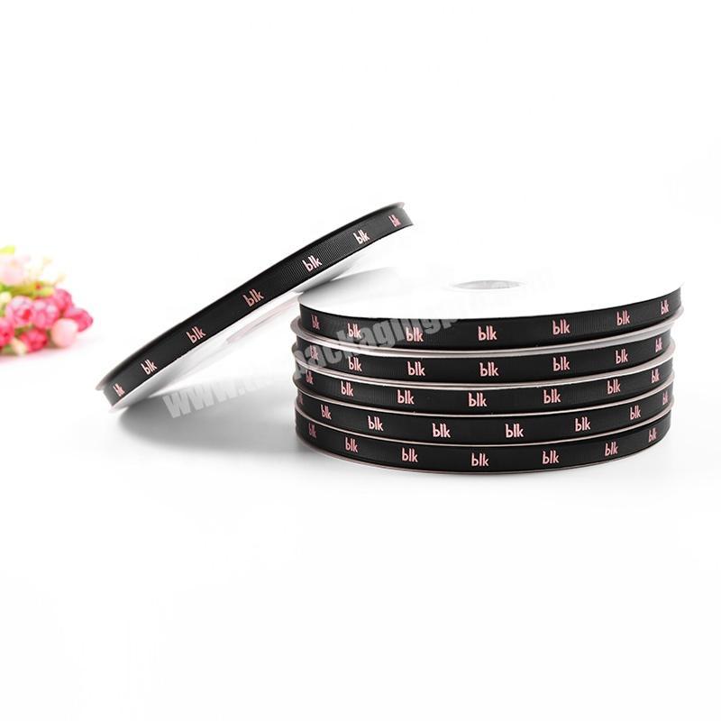 Wholesale 1cm Black 100% Polyester Ribbon with Gift Packing Rose Gold Custom Printed Grosgrain Ribbon