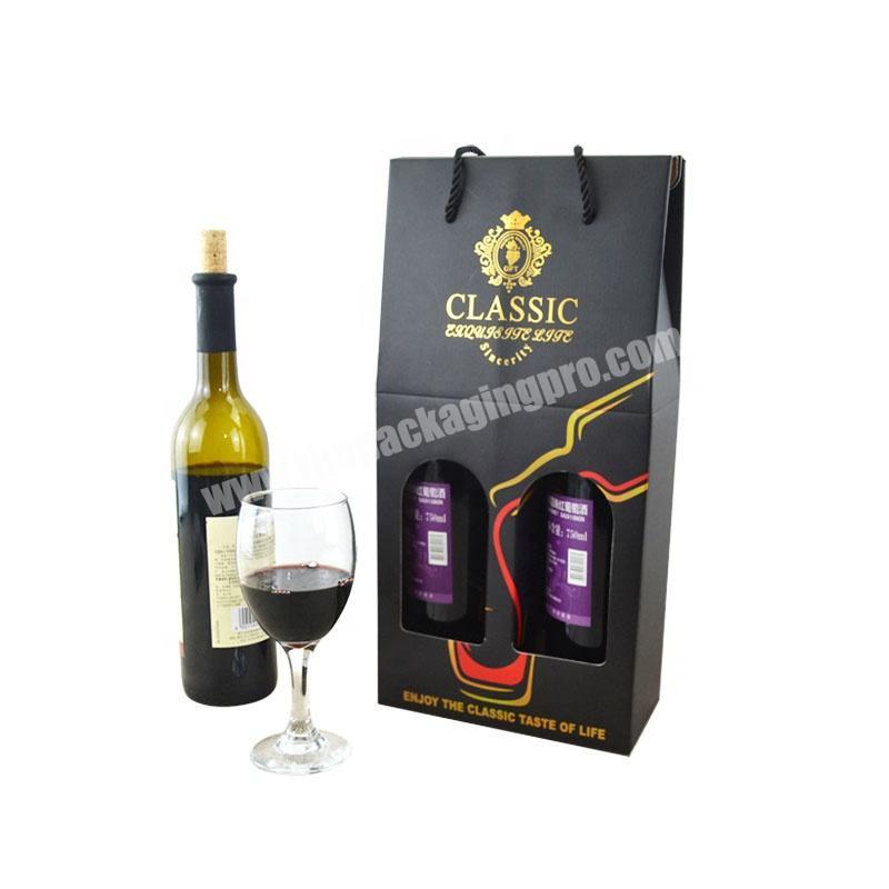 Wholesale 2020 Christmas Santa Corrugated Wine Gift Paper Box 2 Bottle Packaging Boxes With Drawstring Handle