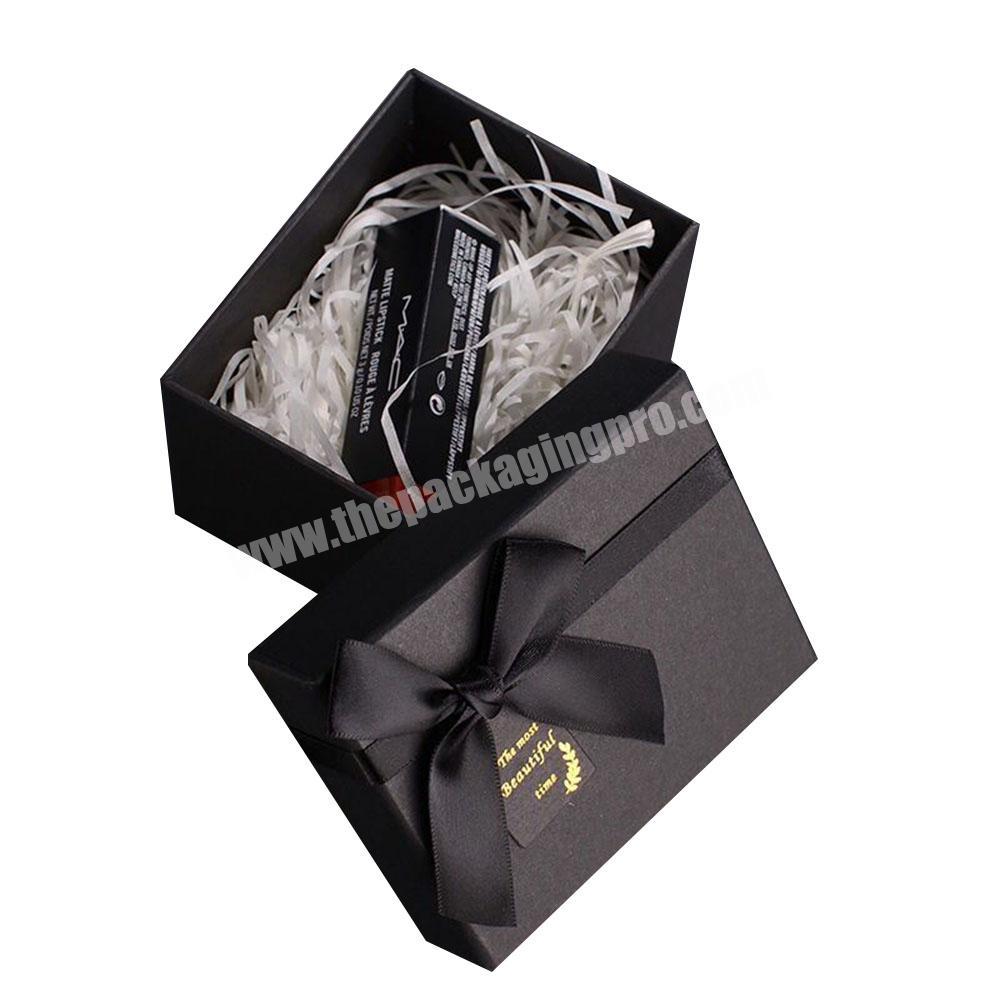 Wholesale Black Cosmetic Perfume Lip stick Jewelry Ring Necklace Set Lid Gift Packaging BoxBag Small With Ribbon
