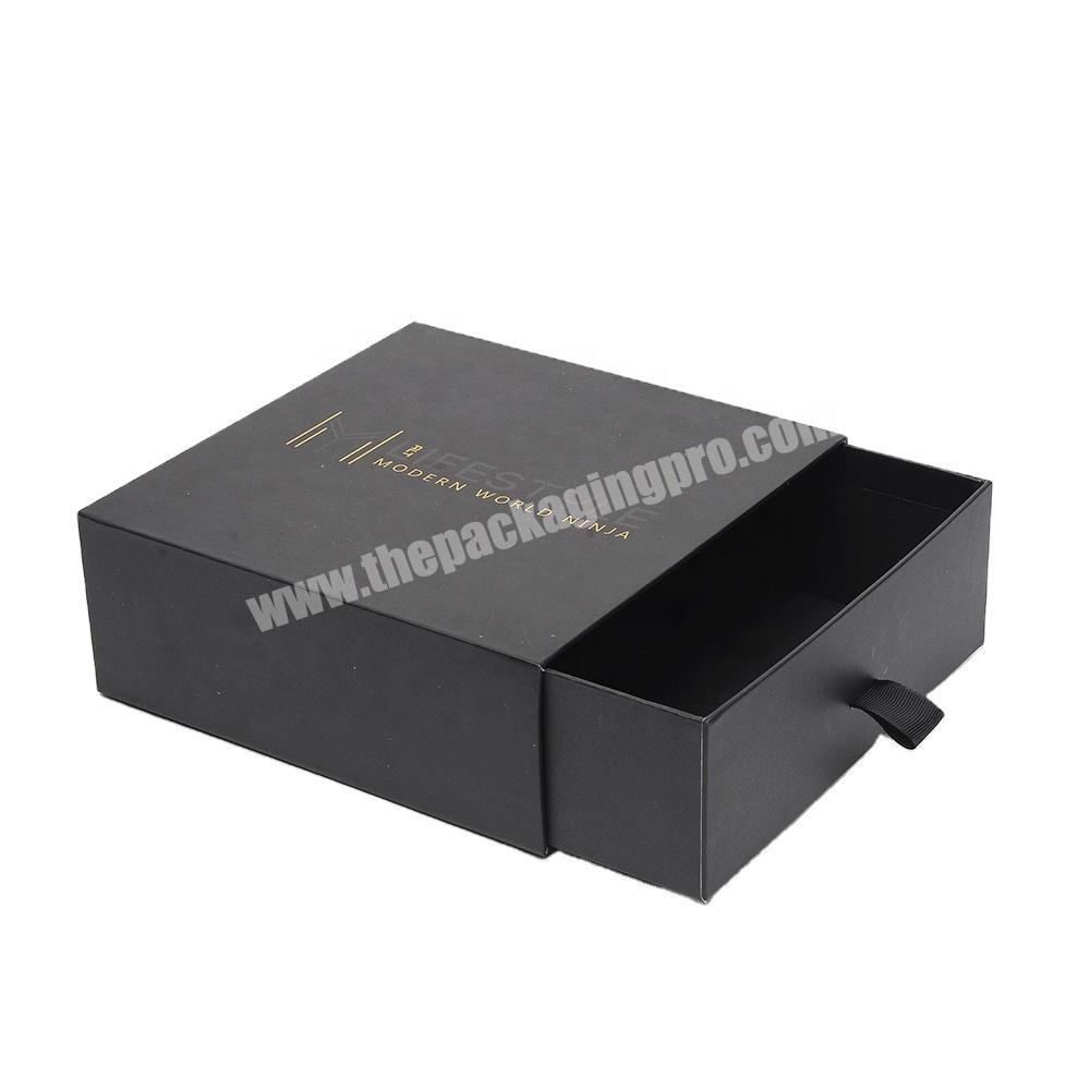 Wholesale Black Custom Size Logo Printed Spot UV Gold Foil Luxury Hot Stamping Rigid Drawer Sliding Gift Paper Packaging Box