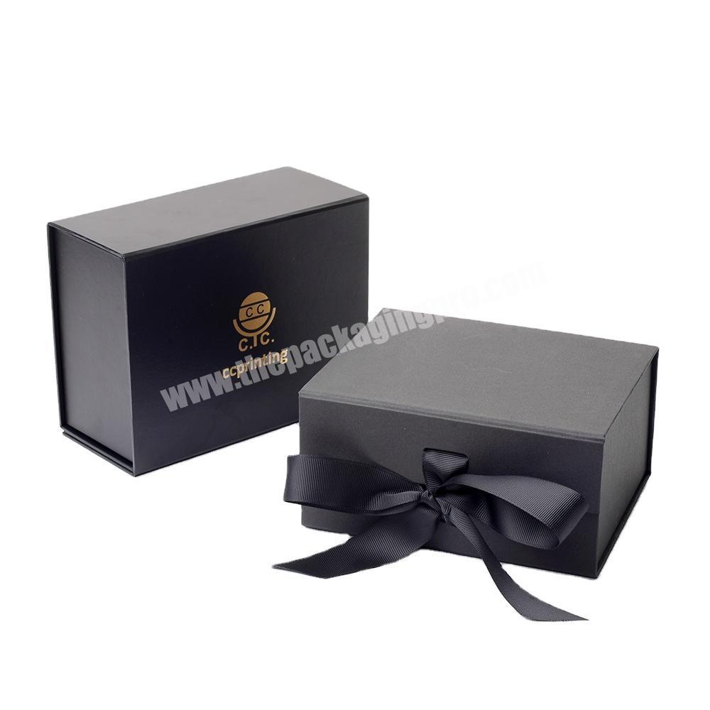 Wholesale Black Luxury Foldable Custom Premium Cardboard Clothing Magnet Folding Gift Paper Packaging Box With Ribbon
