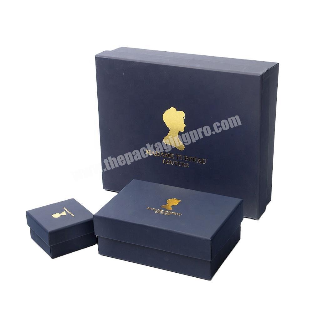 Wholesale Blue Custom Luxury Jewelry Gold Foil Lid Top Cover and Base Bottom Rigid Gift Paper Packaging Box for Clothing