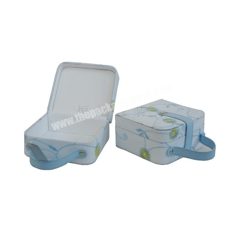 wholesale boxes for jewelry ;Customs Low MOQ cheap pro table Lady Jewelry blue PU leather packaging box