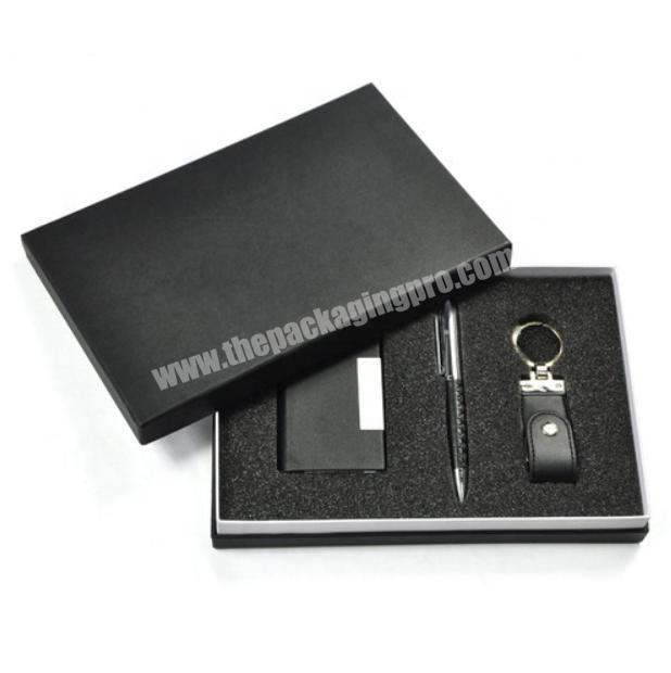 Wholesale cardboard box black EVA sponge foam insert packaging for leather wallet keychain pen gift set