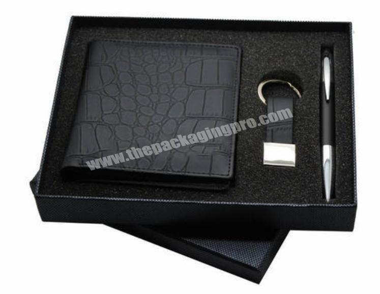 Matte Black Cardboard Box Gift Case with Card Case and Pen Foam Insert