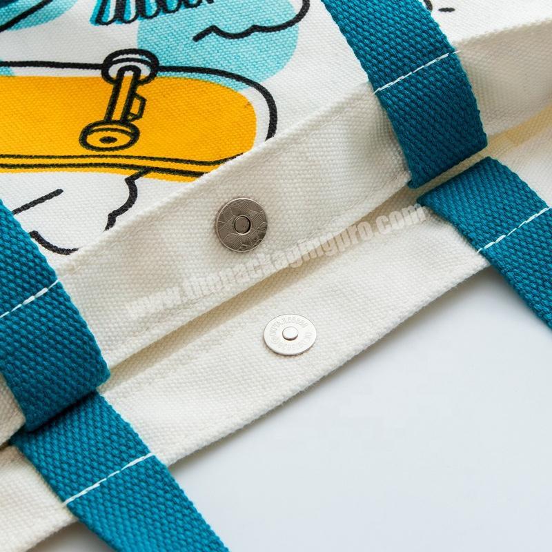 Manufacturer Wholesale colorful pure cotton canvas tote shoulder bag with magnet