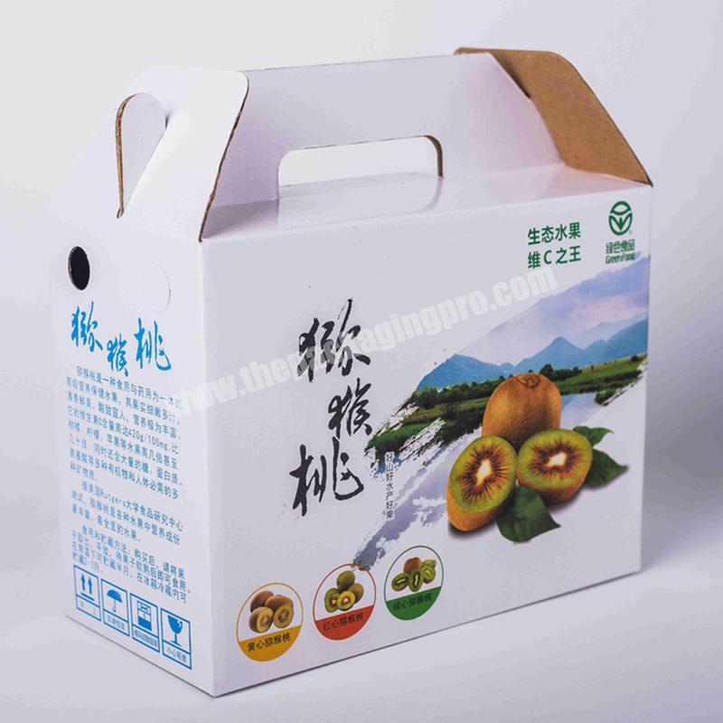 Wholesale corrugated custom logo printed portable fruit storage packing carton paper box with handle