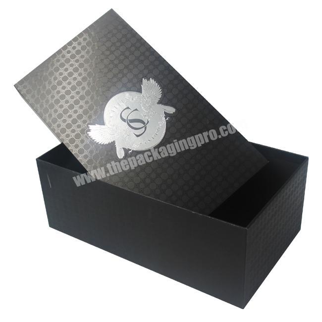 Wholesale Custom Black Brand Factory Shoes Packaging Box With Silver Stamping Logo