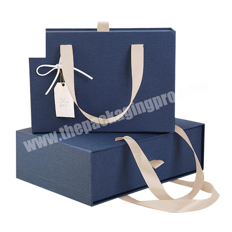 Wholesale custom drawer blue rigid paper cardboard packaging gift box with bow