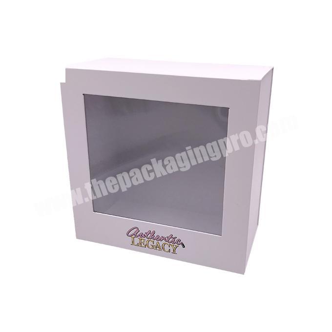 Wholesale custom elegant logo with white cardboard custom magnetic closure gift boxes, with clear Windows