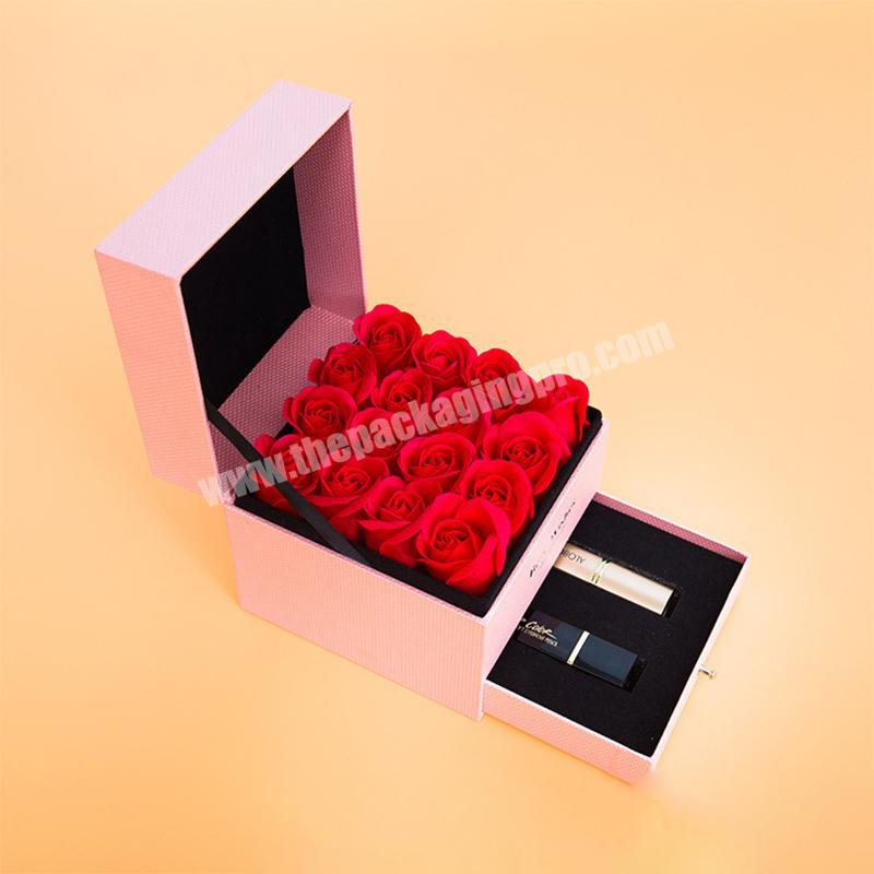 Wholesale custom fashion blessing happiness paper gift packaging rose box with drawer